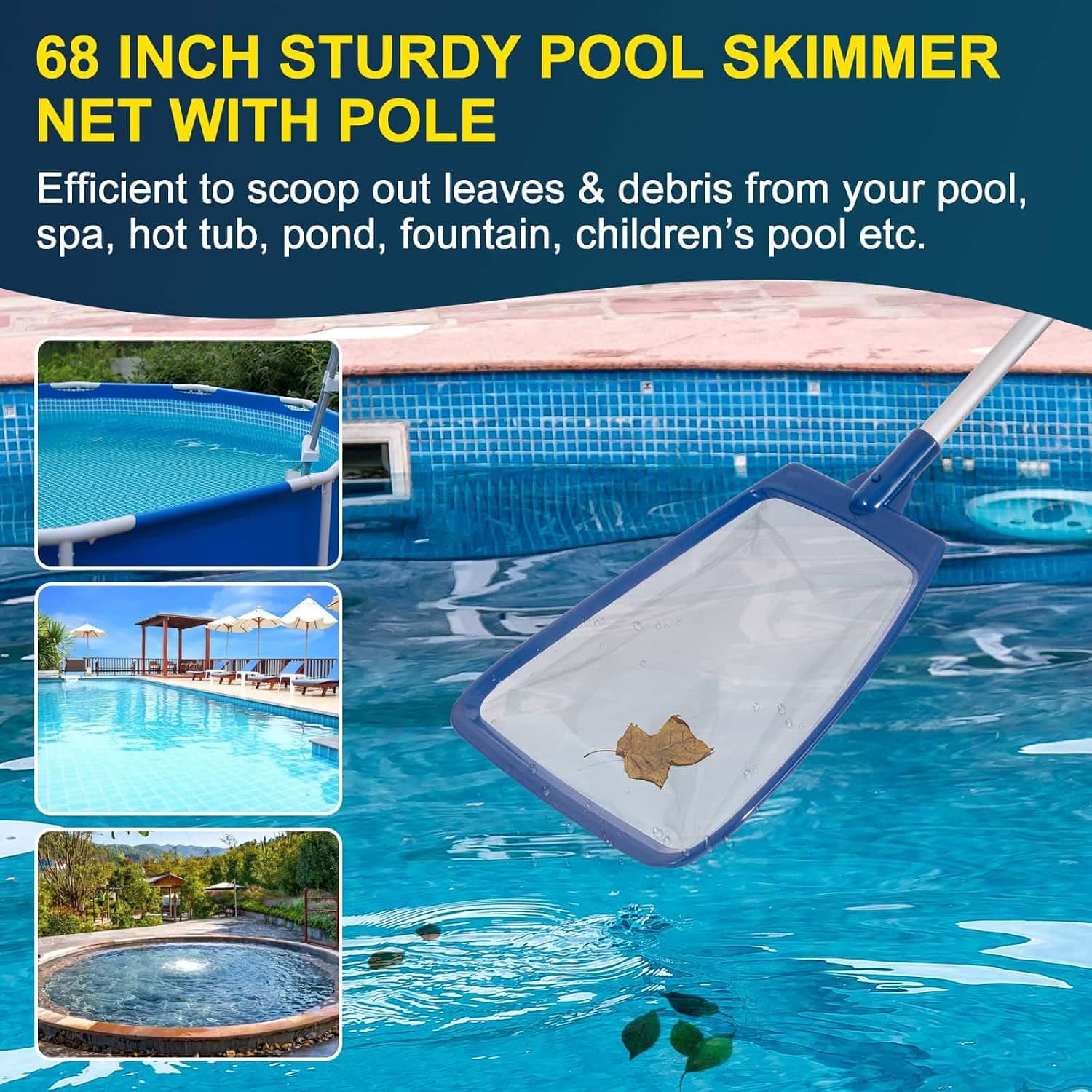 POOLAZA Pool Skimmer Net with 68" Aluminum Pole, Ultra Fine Mesh