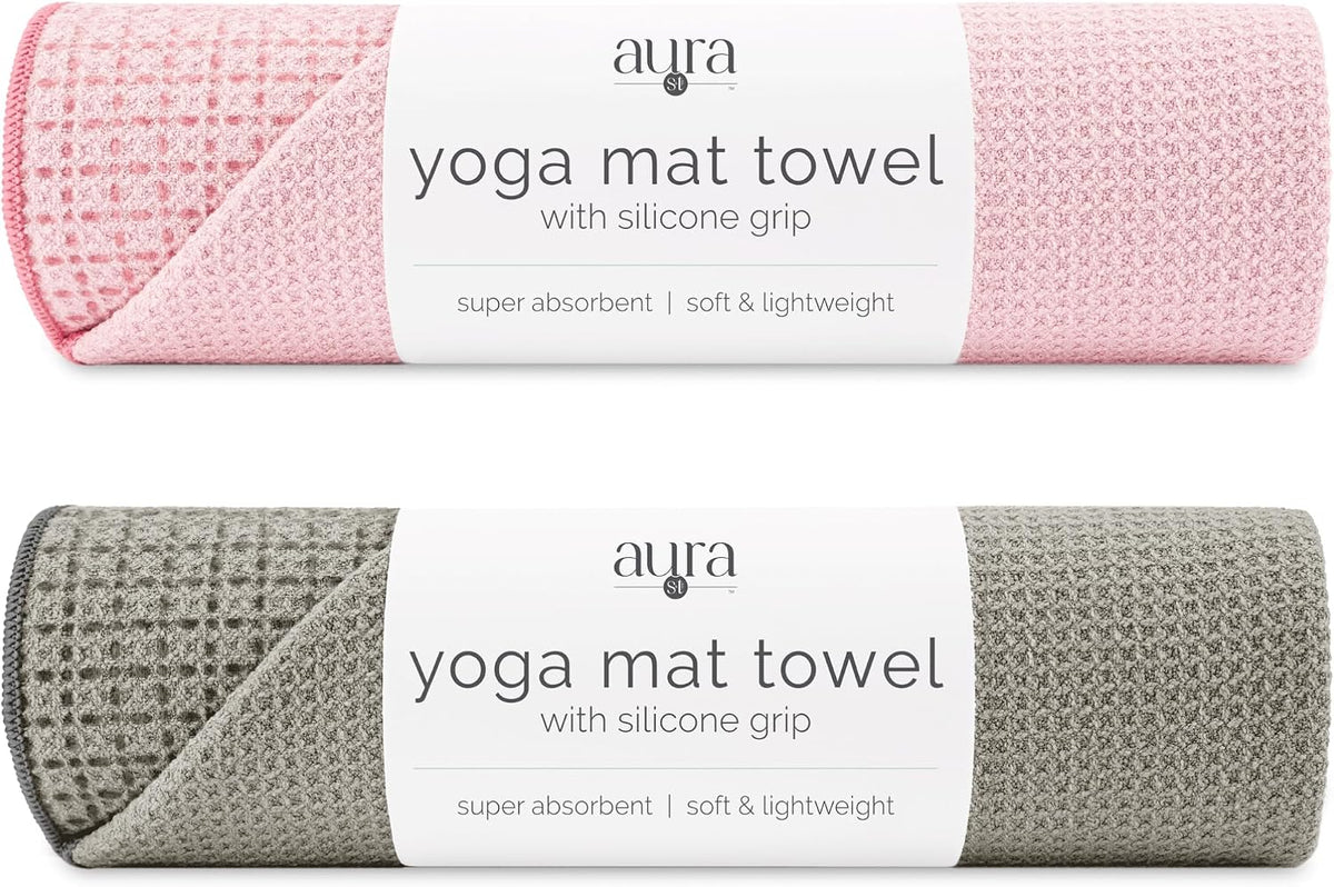 S&T INC. Aura Microfiber Yoga Mat Towel with Grip, 2 Pack, 24" x 72", Blue