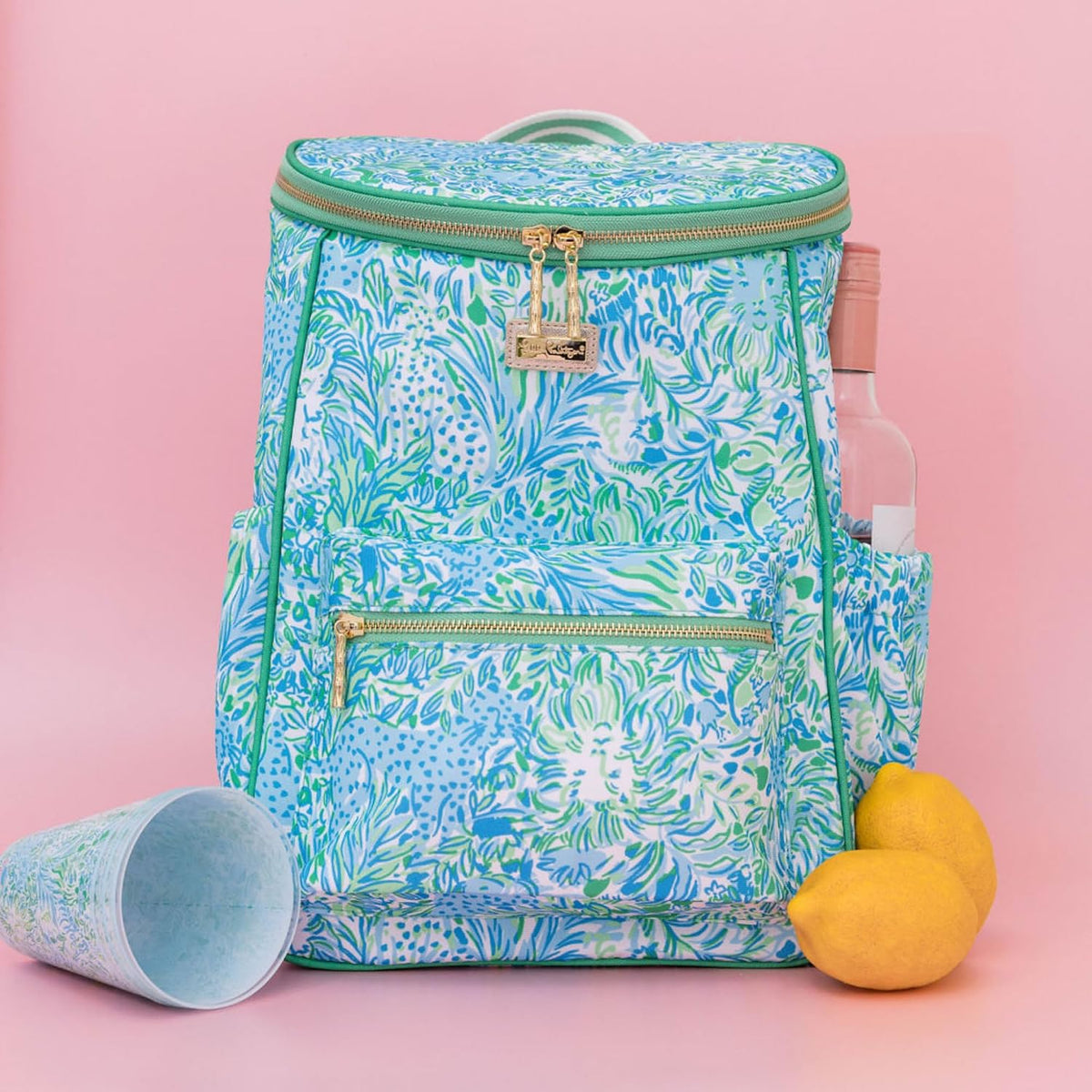 Lilly Pulitzer Insulated Backpack Cooler Large Capacity, Green Portable Soft Cooler Bag for Picnics, Beach, Pool, Hiking, Dandy Lions
