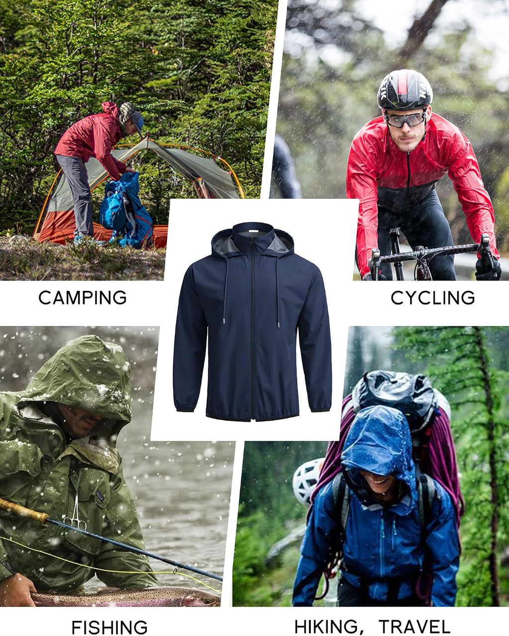 COOFANDY Men's Light Rain Jacket Packable Waterproof Raincoat Windbreaker
