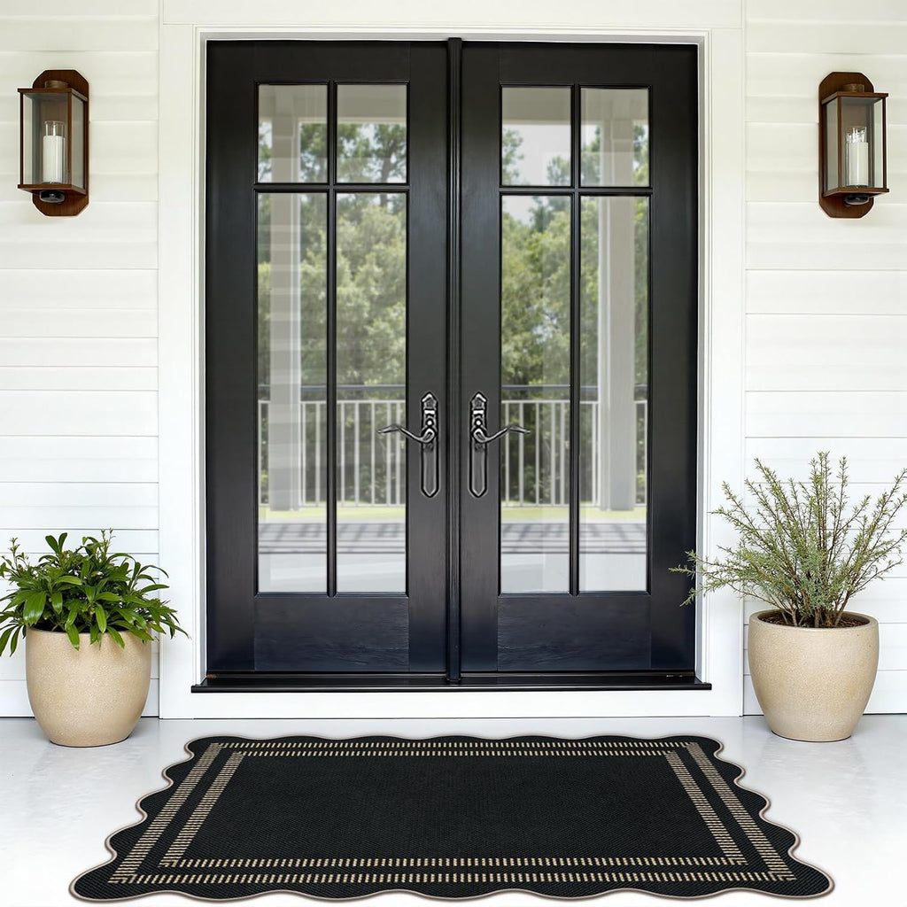 Modern Easy Jute 3x5 Outdoor Patio Rug, Black Washable Rugs for Entryway Indoor Kitchen Rugs, Farmhouse Neutral Non Slip Carpet for Living Room Backyard