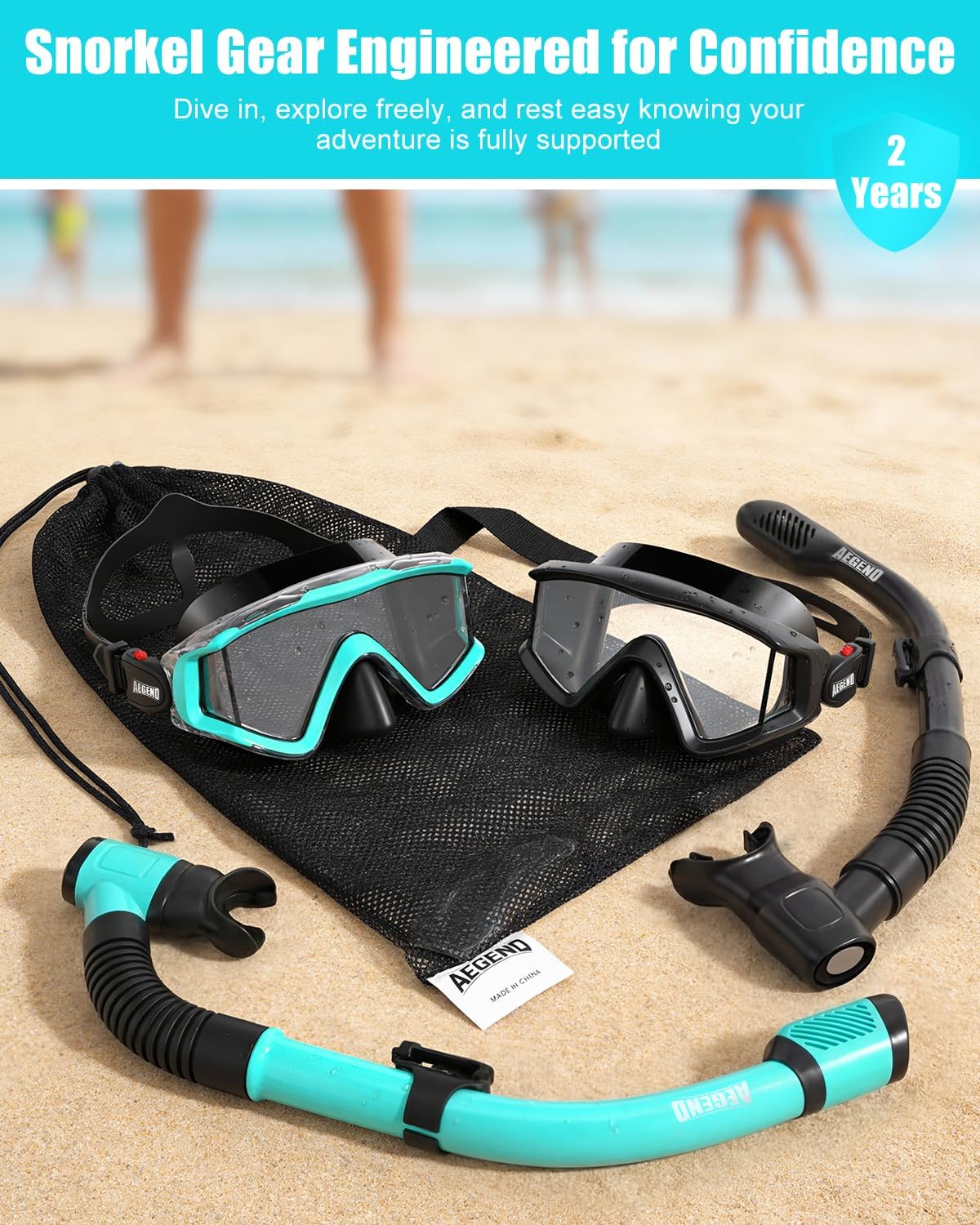 Aegend Snorkeling Gear for Adult Kid - Anti-Fog Mask with Top Dry Valve