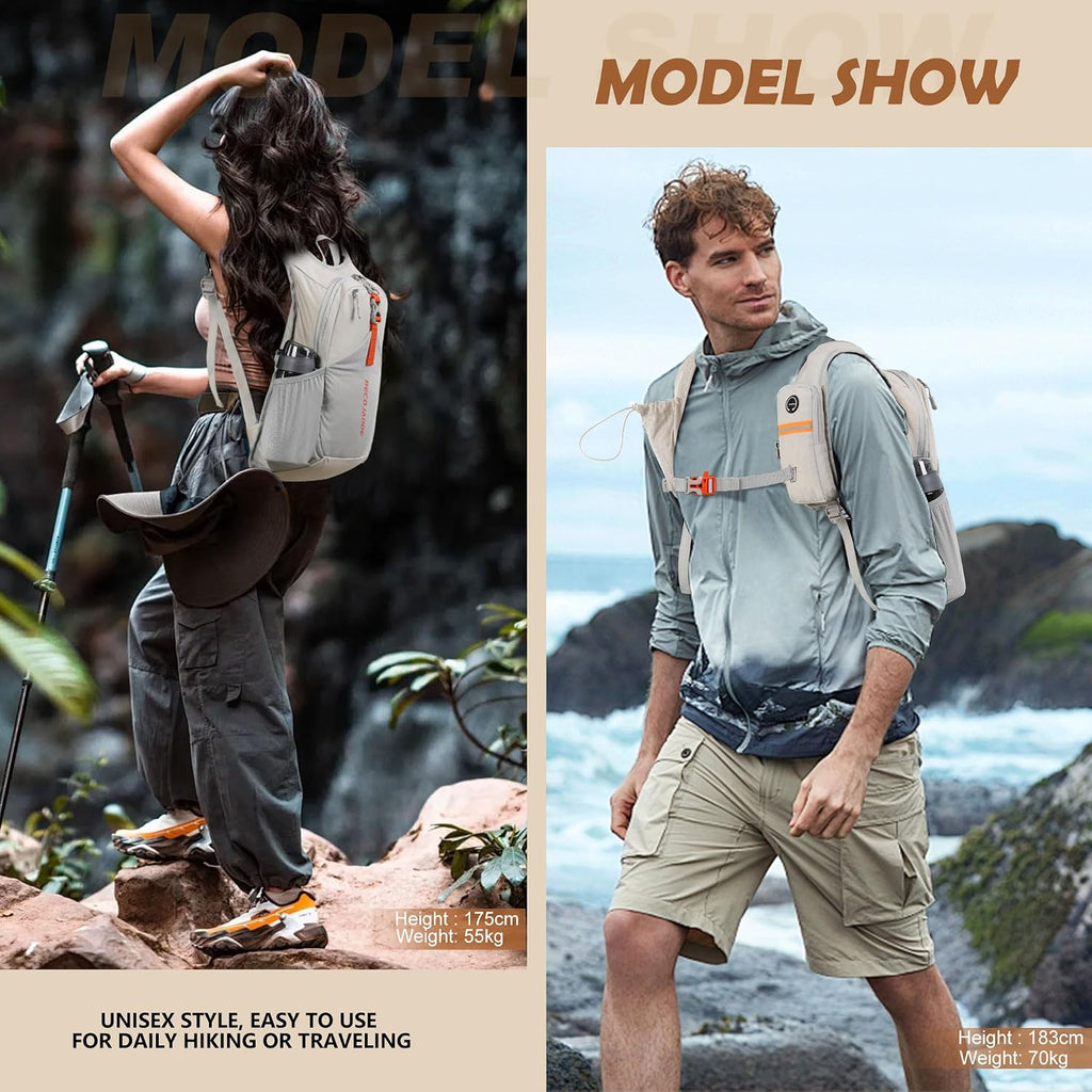 BECOJADDE 15L Small Hiking Backpack for Men Women Foldable Packable Back Pack Ultralight Hiking Daypack for Travel Camping Outdoor, Beige