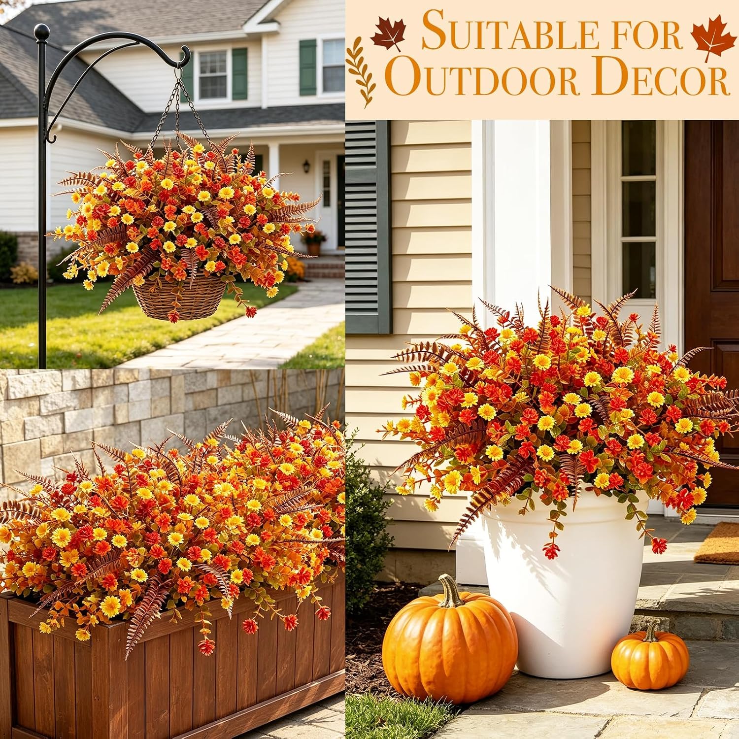 20 Bundles Artificial Fall Flowers for Outdoors Fall Decorations for Home