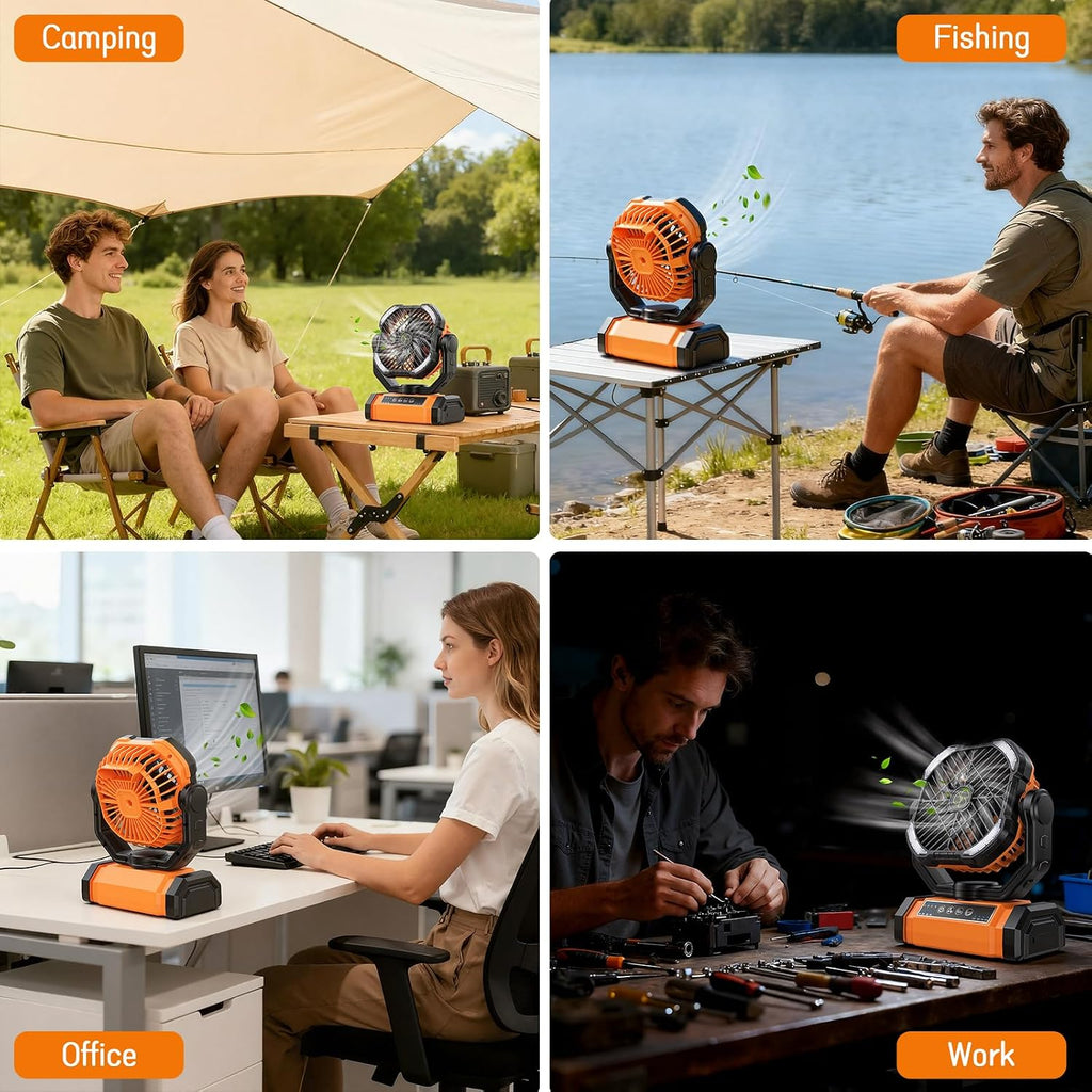 UUYEE Camping Fan Rechargeable, Battery Powered Fans - Orange