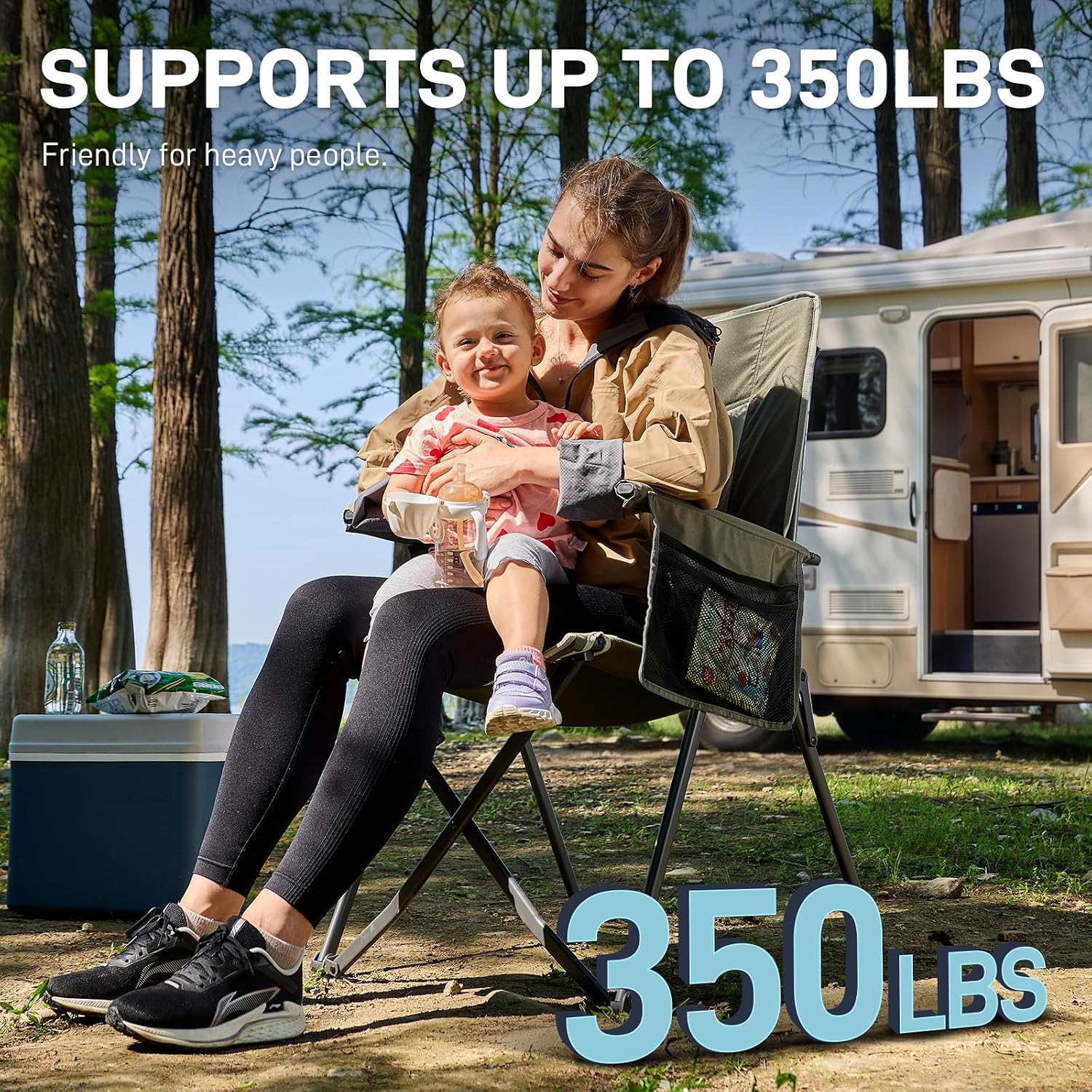 EVER ADVANCED Reclining Camping Chairs for Adult Supports 350lbs Green