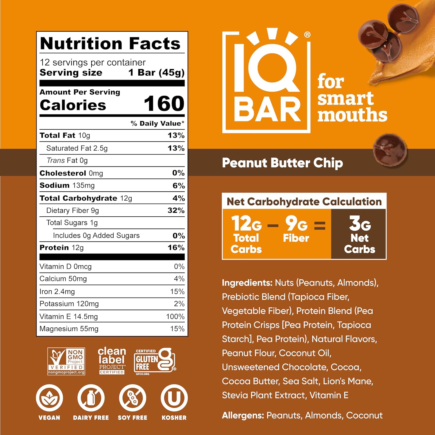 IQBAR Clean Protein Bars, Low Sugar Keto, Peanut Butter Chip 24-Count