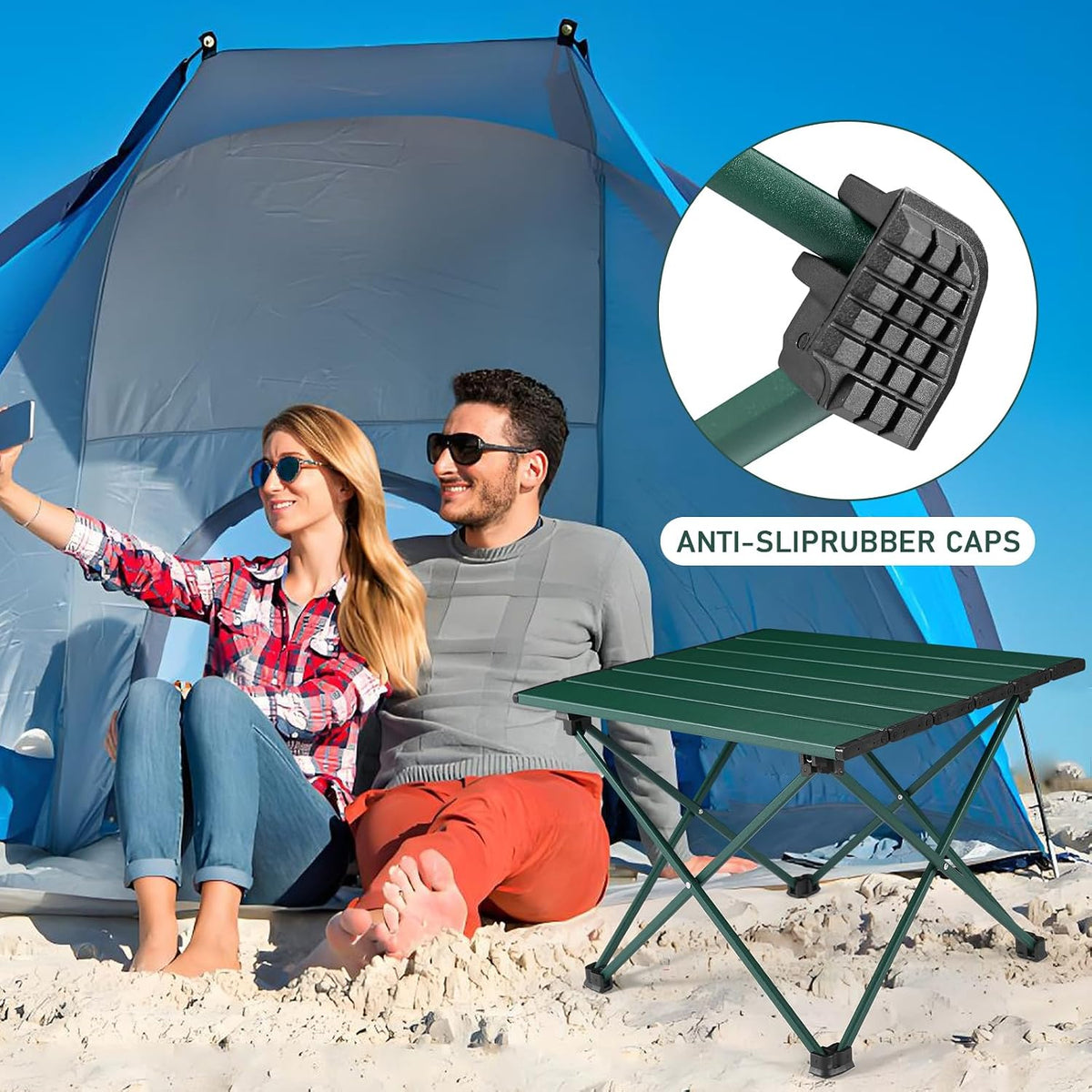 Tesouro Portable Camping Table,Folding Side Table Aluminum Top for Outdoor Cooking, Hiking, Travel, Picnic (Blackish Green-Small)