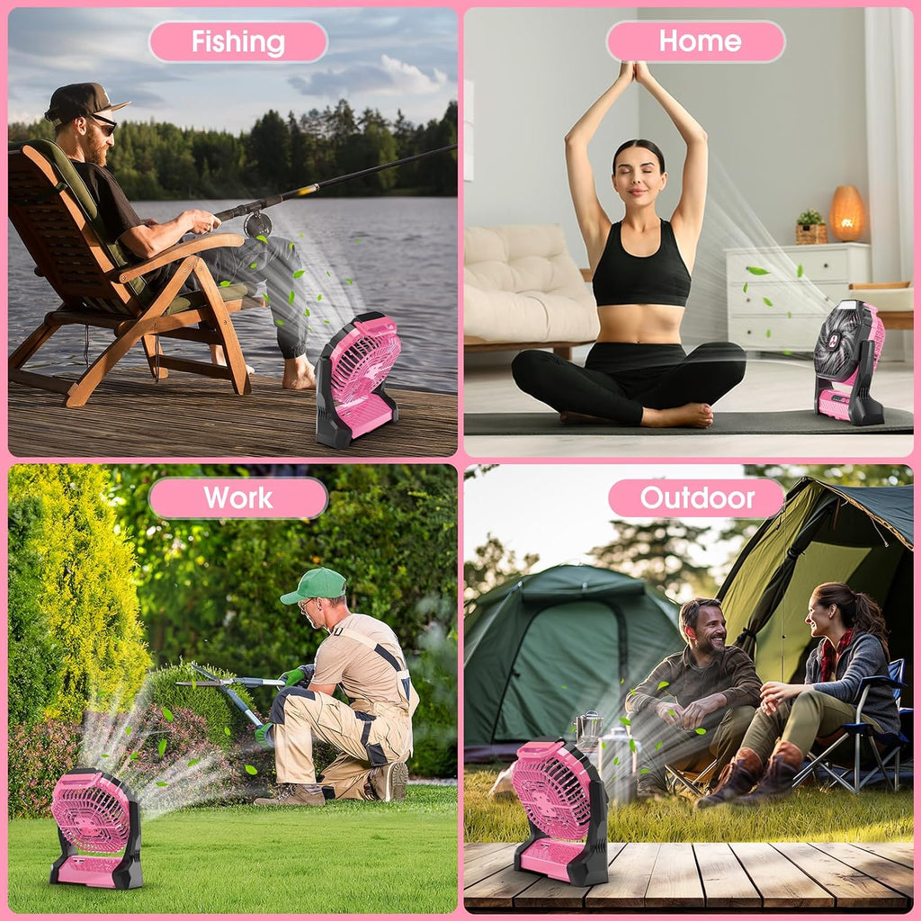 Peouix Portable Rechargeable Fan, 20000mAh Cordless Battery Powered Camping Tent Fans with LED Lantern, Operated Outdoor Ventiladores for Travel Camp Fishing Office Home Essentials