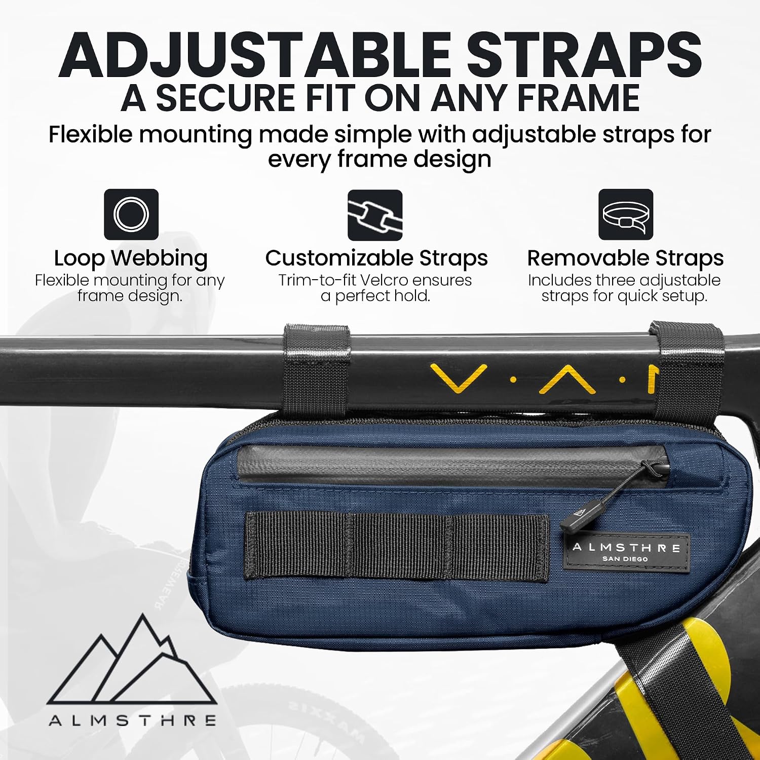 ALMSTHRE Bike Frame Bag | Weather-Resistant, Waterproof Zippers & Dual-Sided Access for Road, MTB, and Ebike Frames