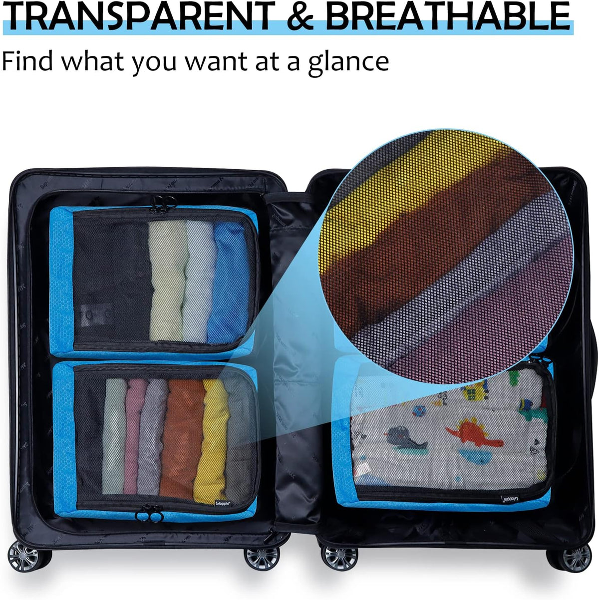 4-PACK Blue Organizer Cubes - Pack Luggage, Suitcase and Carry On Cubes