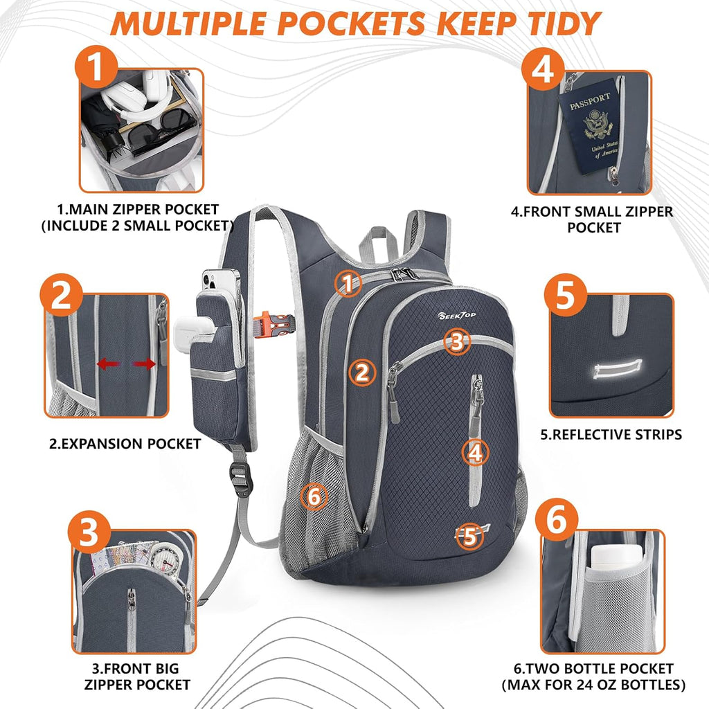 Seektop Small Hiking Backpack Expandable 12L-16L