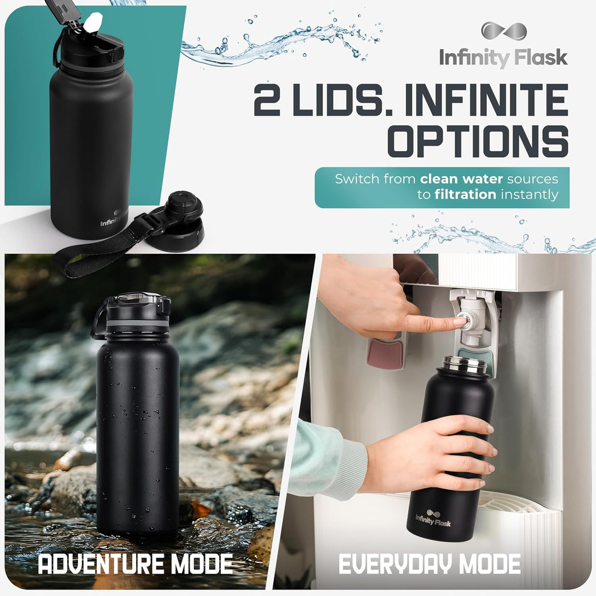 Filtered Water Bottle 32 oz Stainless Steel | Infinity Flask
