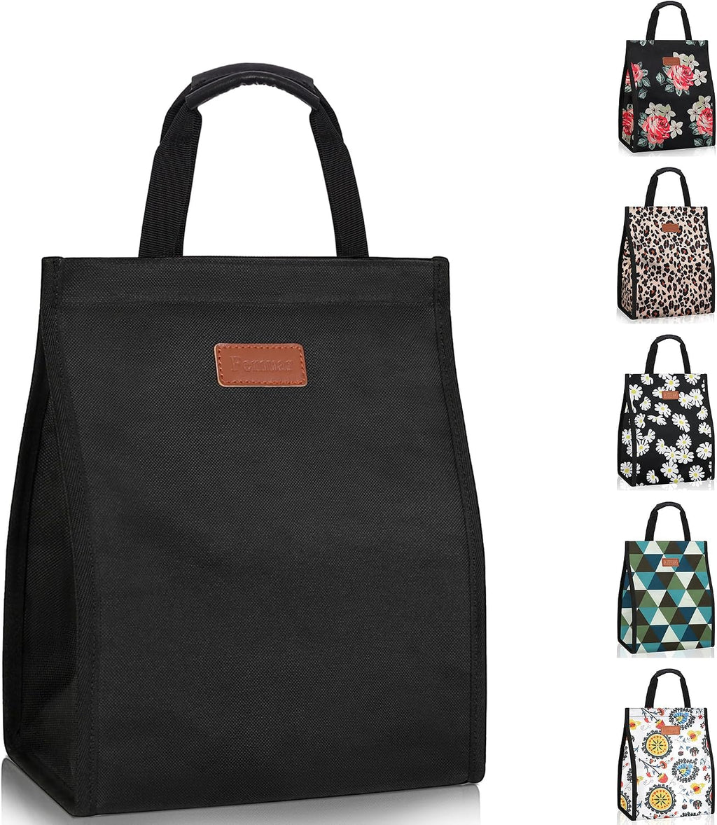 Lunch Bags for Women Insulated Reusable Lunch Tote with Internal Pocket, Adult Lunch Tote bag for Work (Black