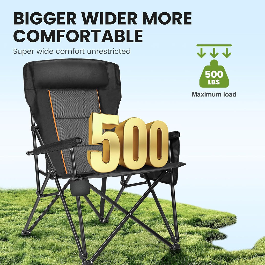 HIGH POINT SPORTS Folding Camping Chairs for Adults Support 500 LBS 2 Pack