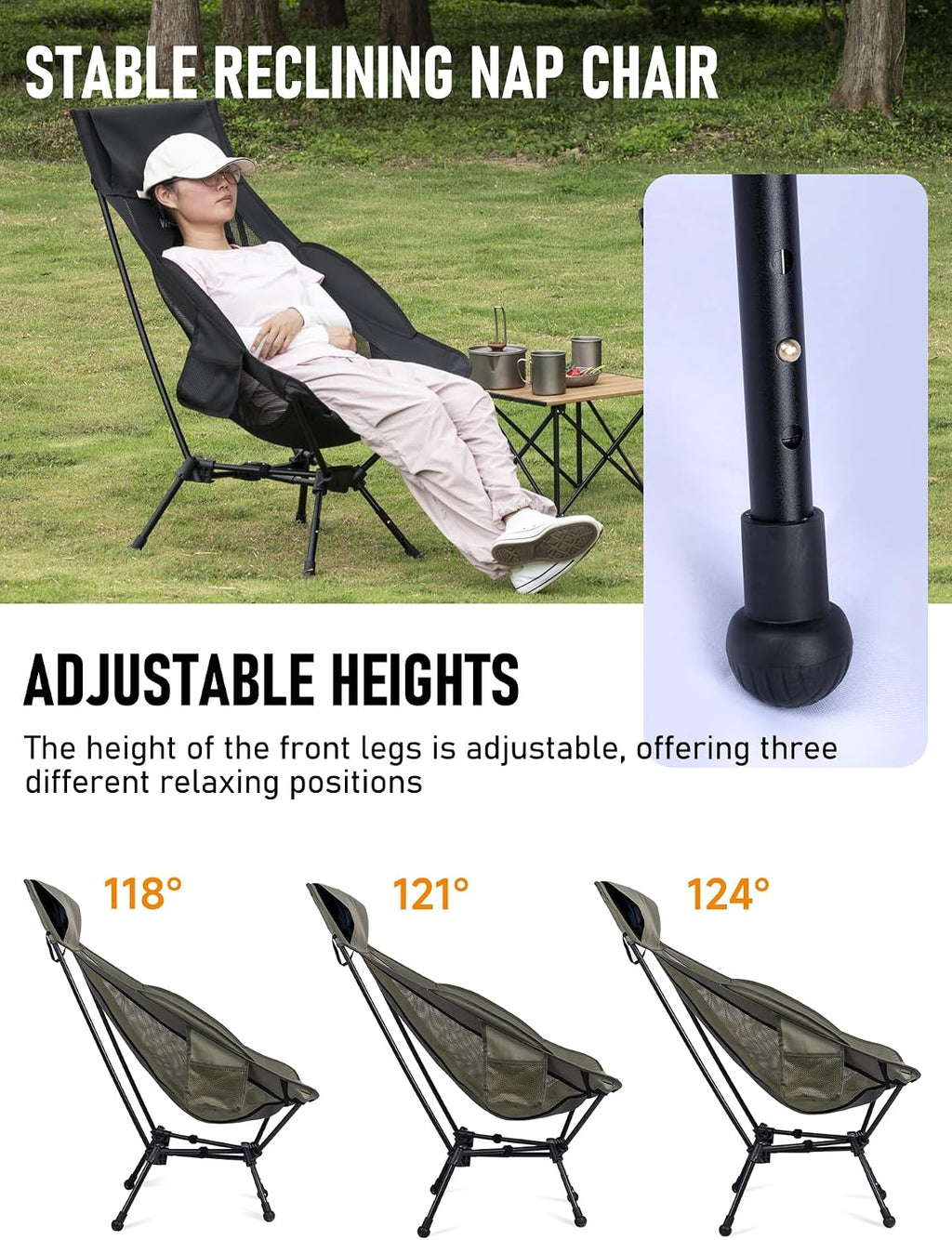 WildCall Lightweight Folding Camping Chair Anti-Sinking Chair, High Back