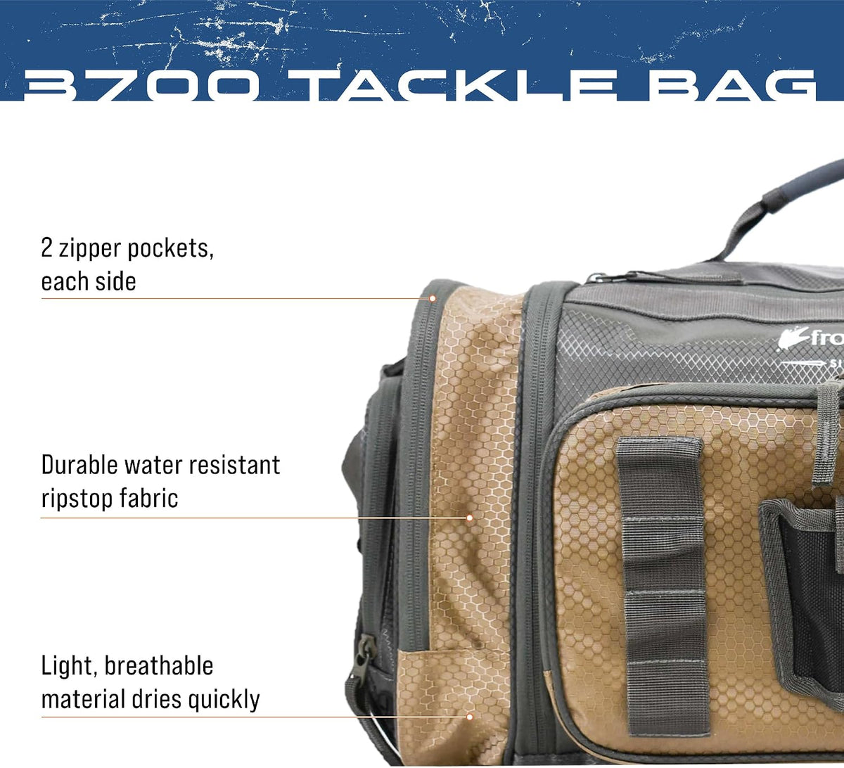 FROGG TOGGS Heavy Duty Fishing Tackle Duffle Bag, Includes Bait Trays, Solid Brown Elements, 3700