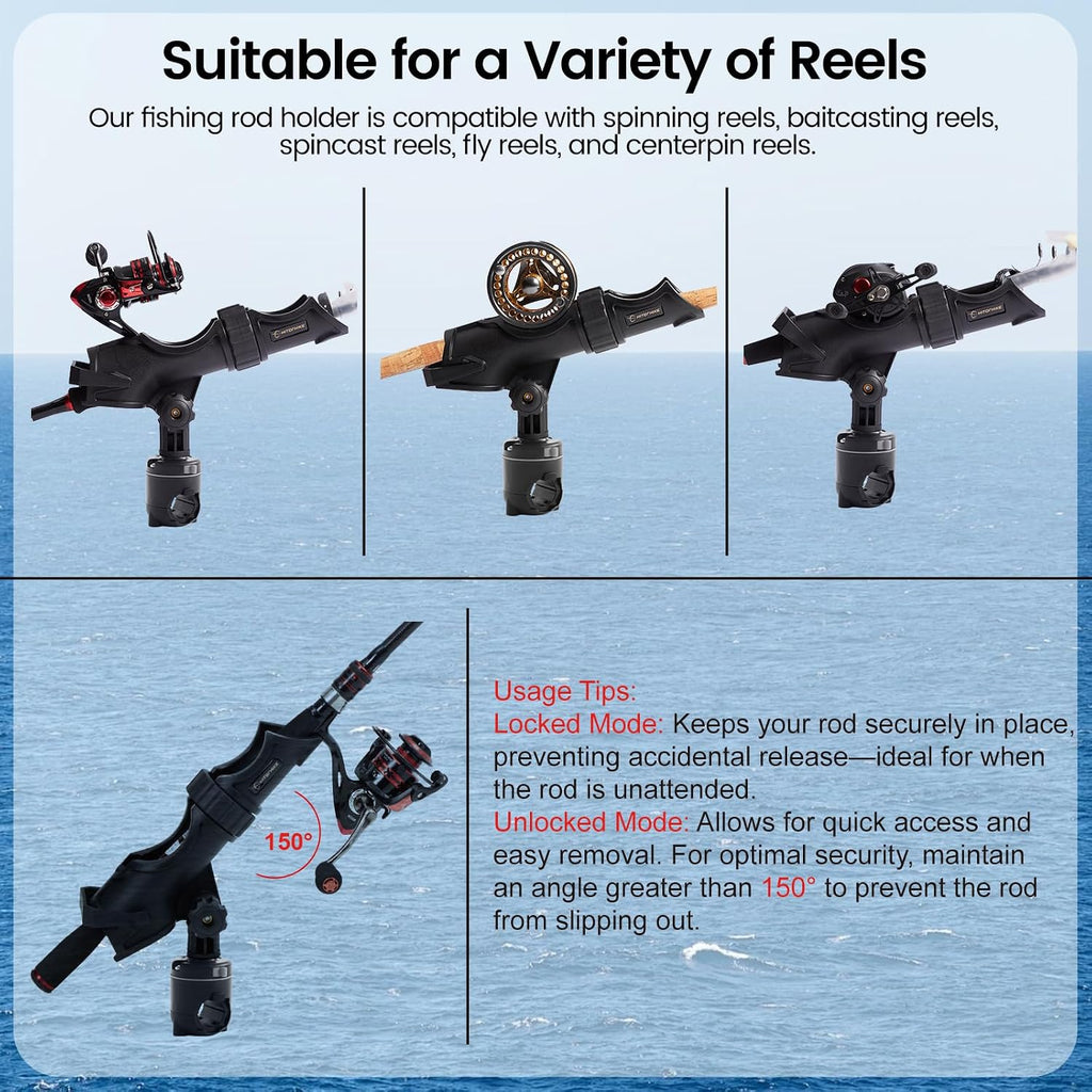 HITORHIKE Hobie H-Rail Fishing Rod Holder for Boat and Kayak, Compatible with Kayak Fishing Accessories