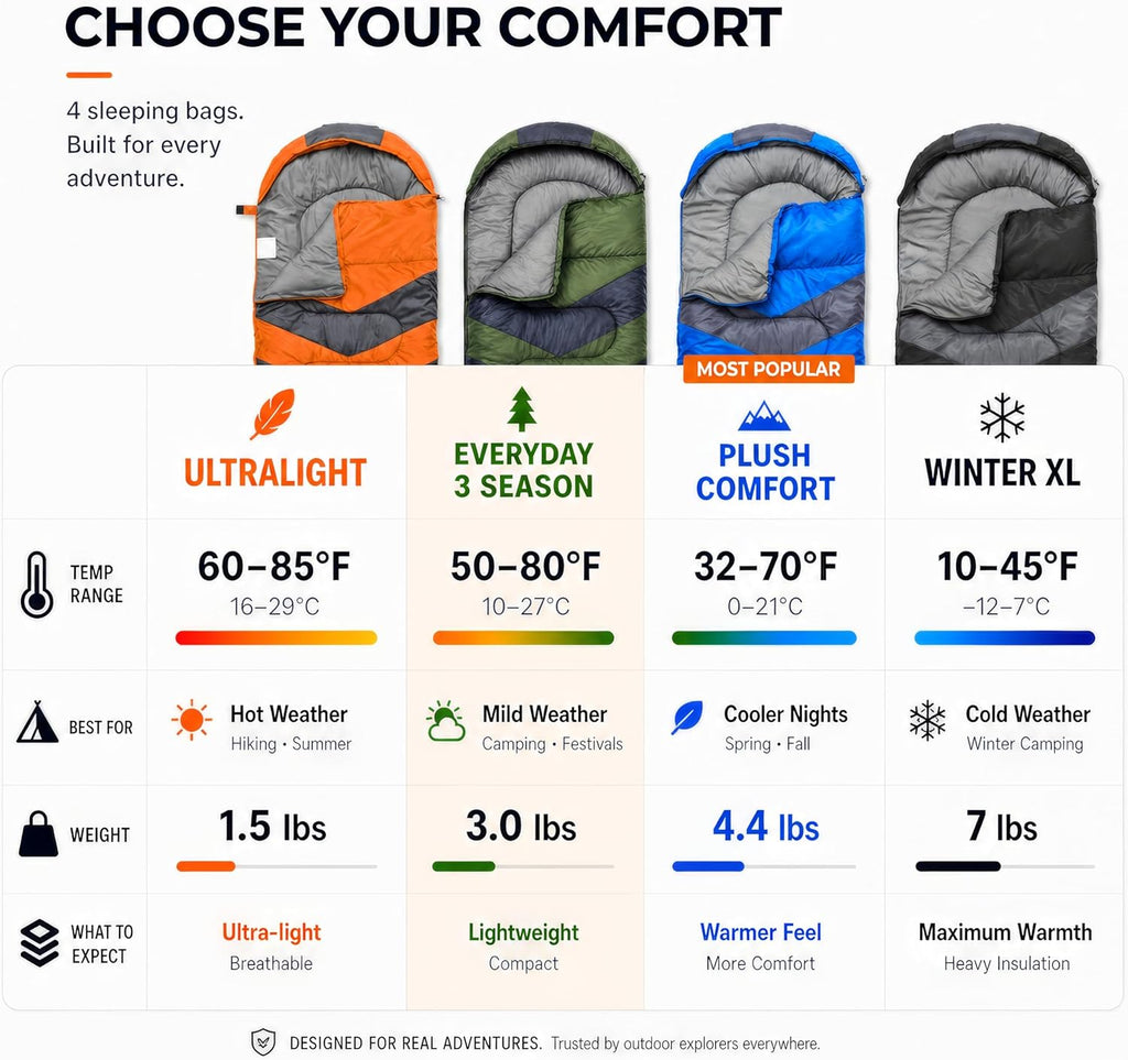 MalloMe Sleeping Bags for Adults Cold Weather & Warm - Backpacking Camping Sleeping Bag for Kids, Girls, Boys - Lightweight Camping Essentials Gear Accessories Hiking Sleep Must Haves Single & Double