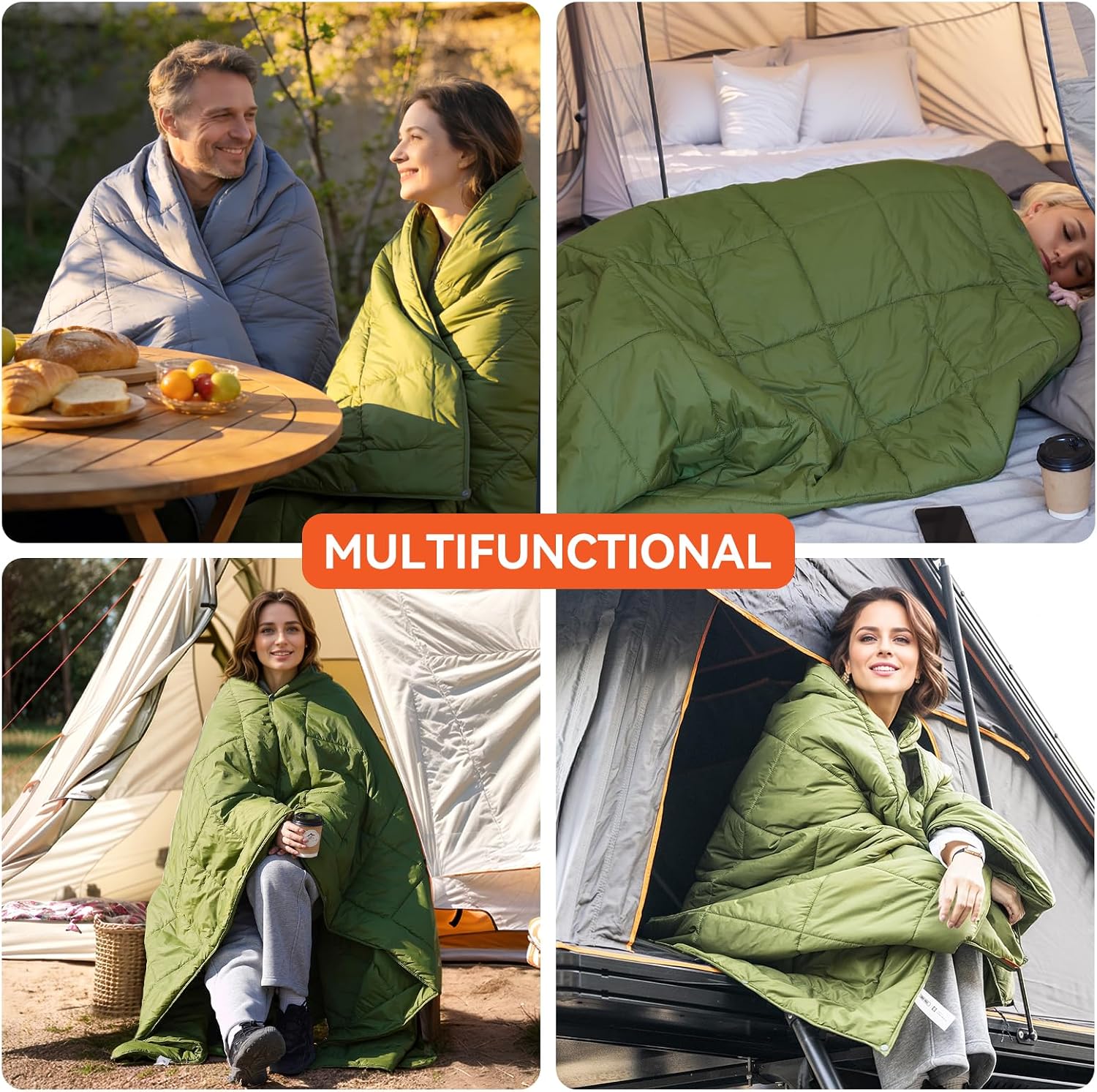 Multifunctional Camping Blanket, Ultralight Wearable travel Blanket,indoor sofa blanket，outdoor portable nap blanket，camping quilt with Snap Buttons for Outdoor Hiking,Camping - Military Green