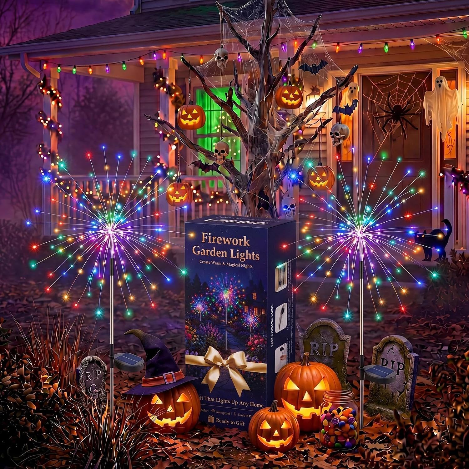 Solar Garden Lights Outdoor 4Pack,Multicolor Solar Firework Lights