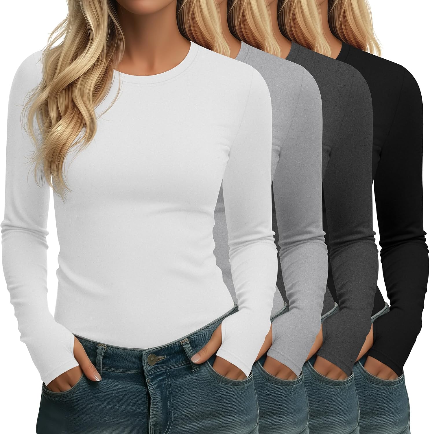 Neer 4 Pack Women's Thermal Fleece Lined Shirts Warm Base Layer
