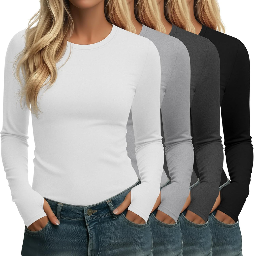 Neer 4 Pack Women's Thermal Fleece Lined Shirts Warm Base Layer