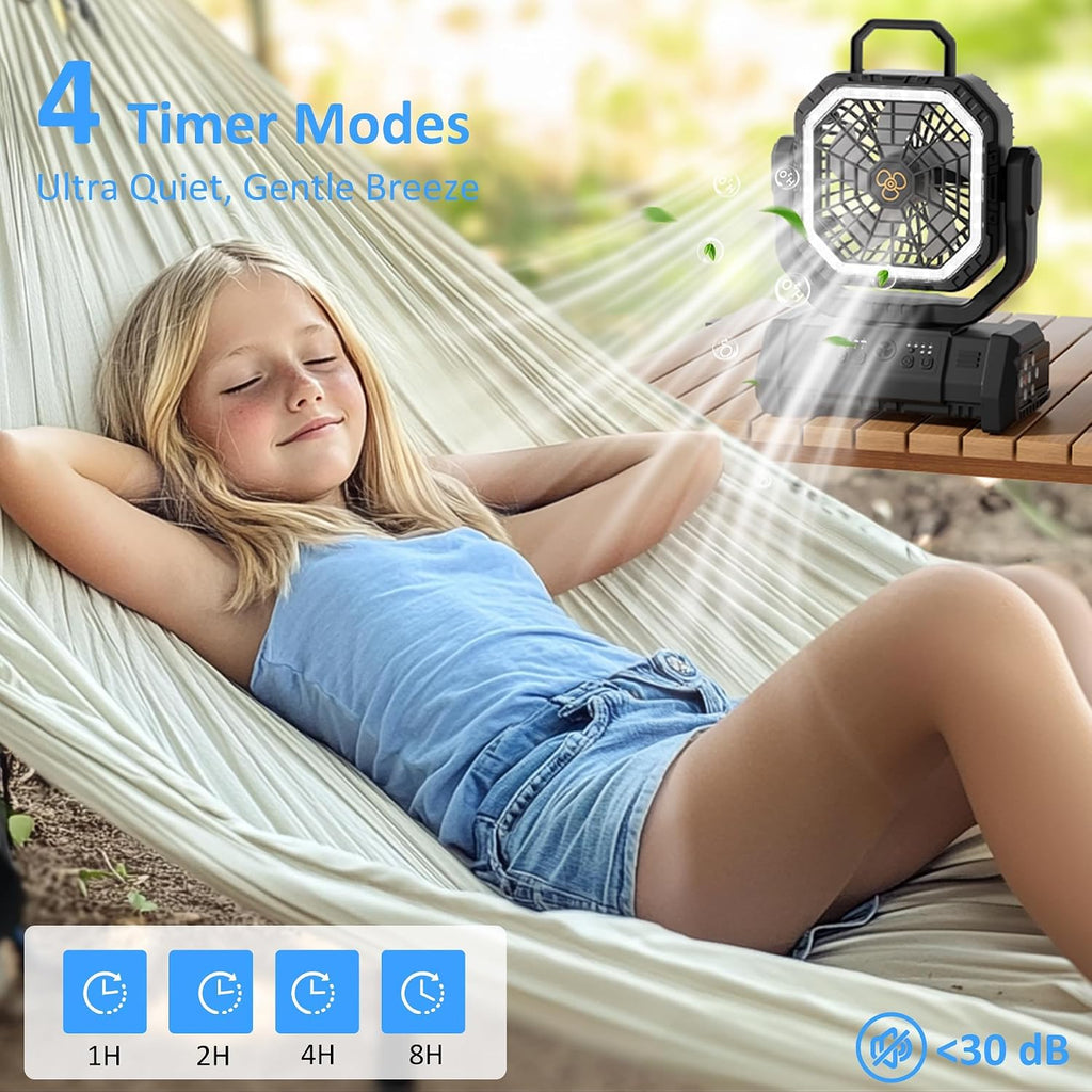 Honesorn 20000mAh Camping Fan Rechargeable with LED & Light Remote, Black