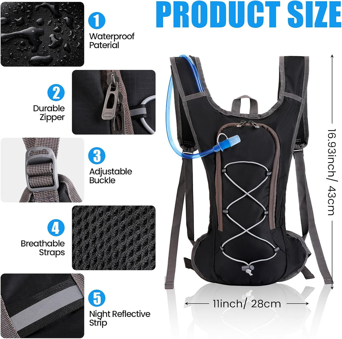 Wesiti 2 Pack Water Backpack Pack with 2L Hydration Bladder, Black, Pink
