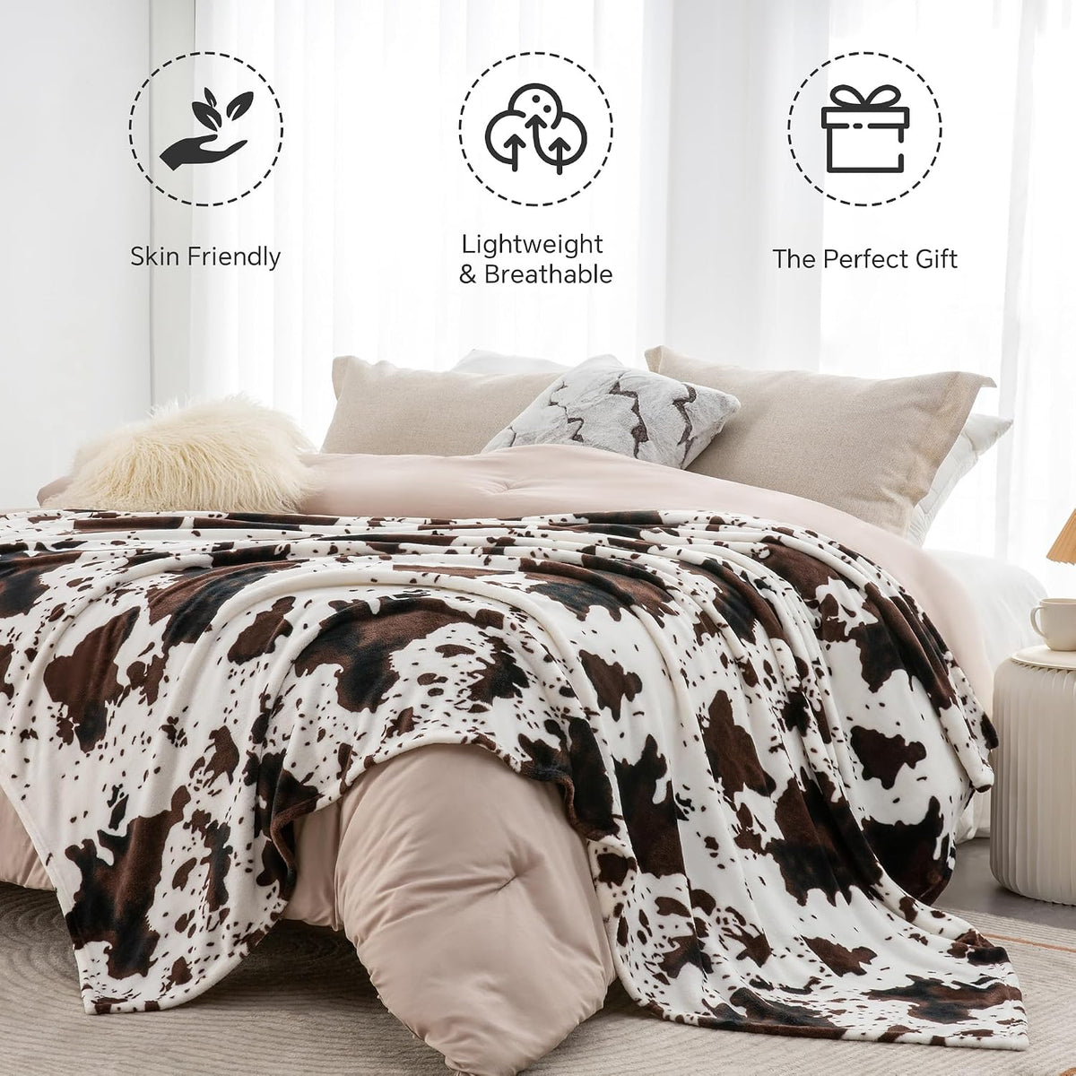 BEDELITE Fleece Blanket Soft Plush Throw for Couch Brown Cow 50"x60"