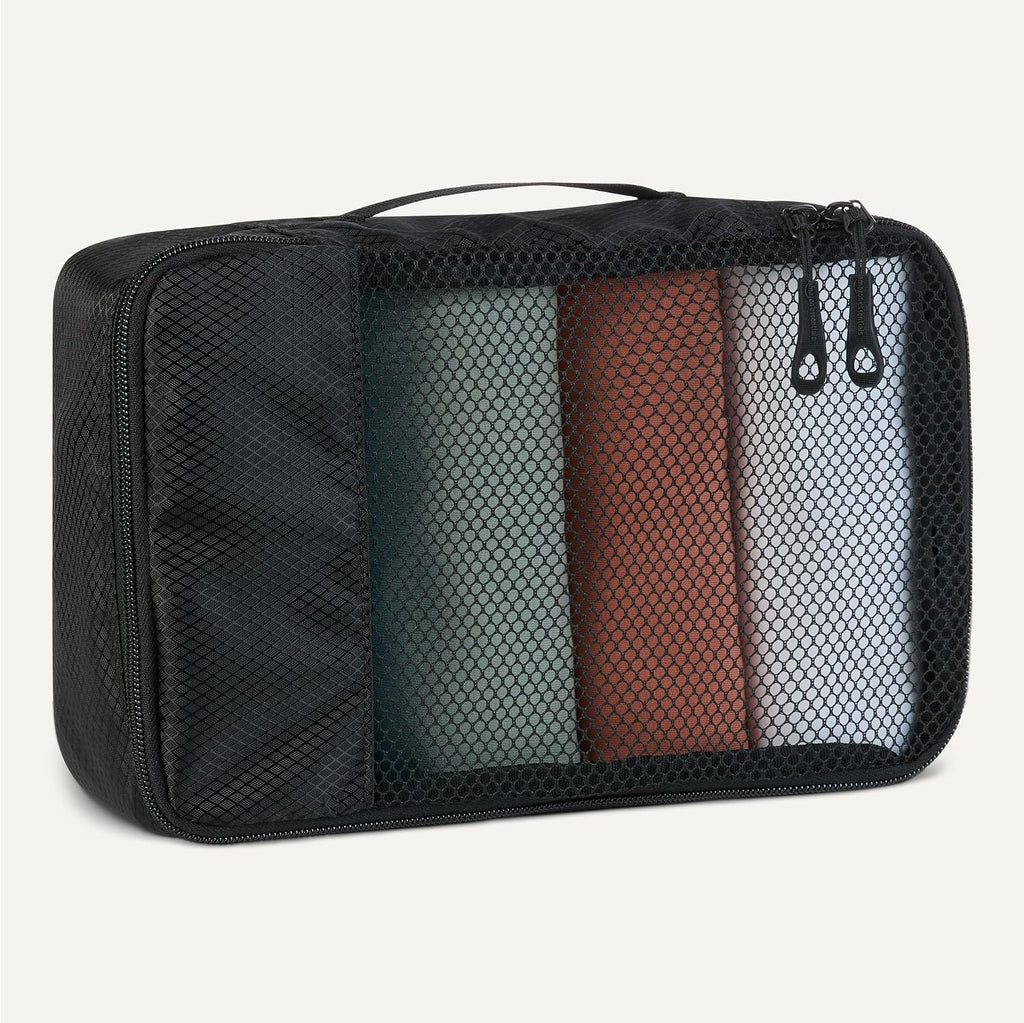 Amazon Essentials 4-Piece Space-Saving Packing Cubes Travel Accessories Set, Luggage Organizer with Double Zipper, Mesh Top, Small, Black (Previously Amazon Basics)