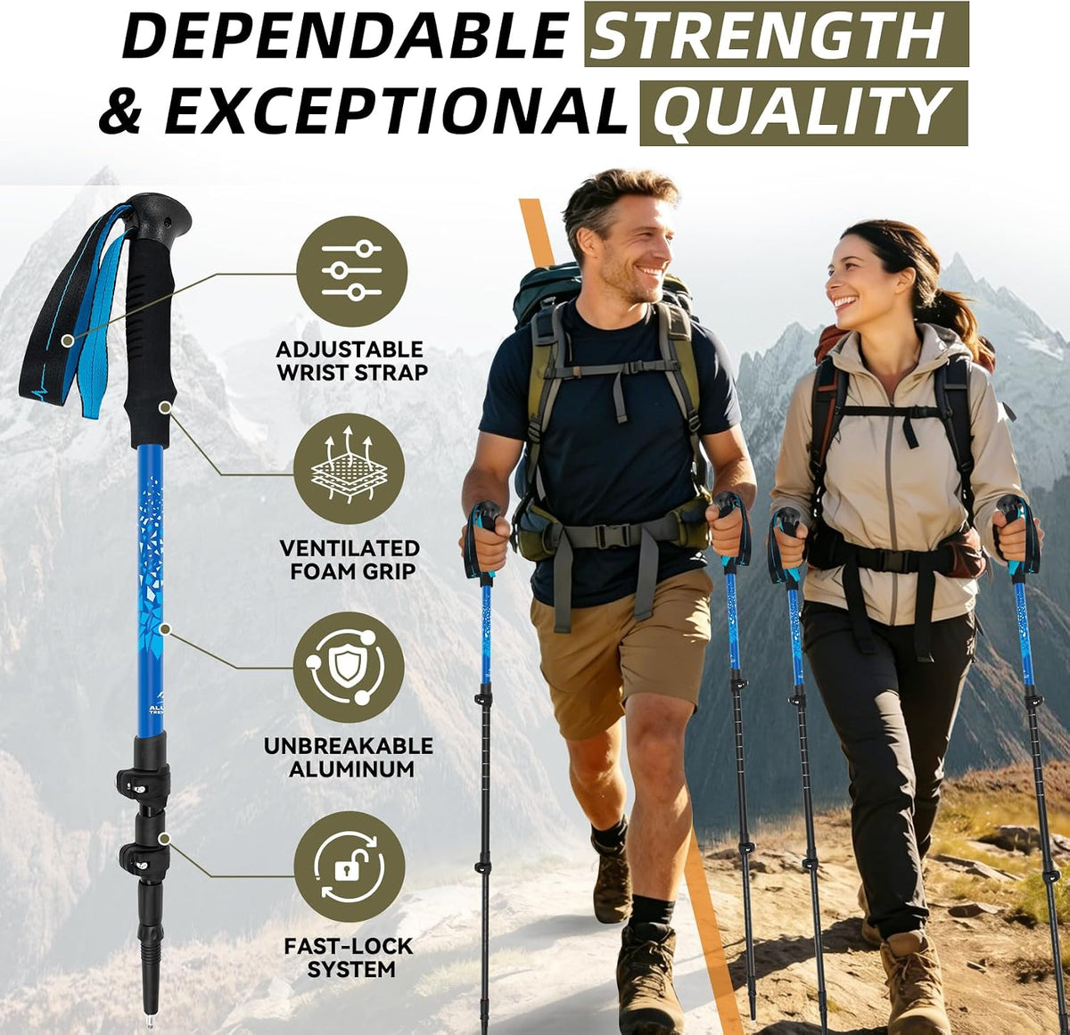 Telescopic Trekking Poles for Hiking, Lightweight Walking Sticks