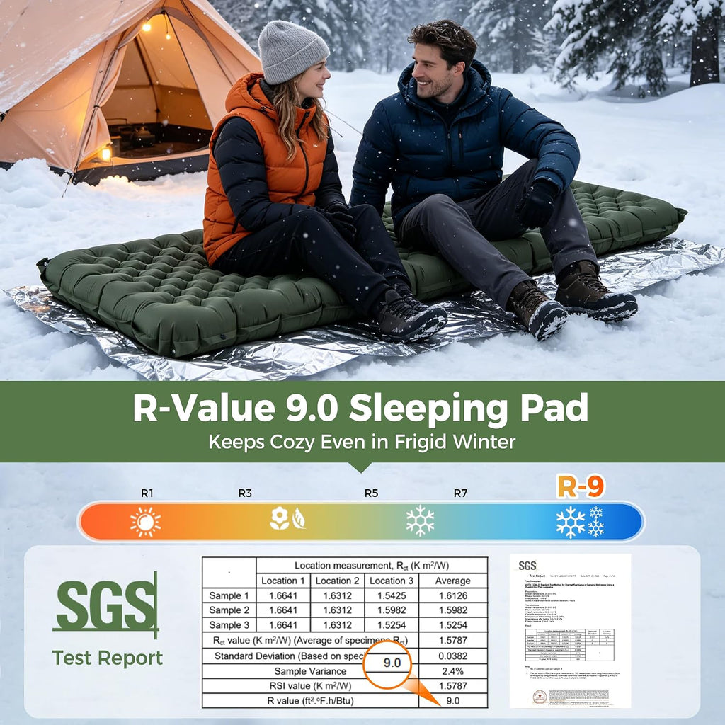 Lamberia 9.0 R Value Self Inflating Sleeping Pad, 5" Thick Camping Bed