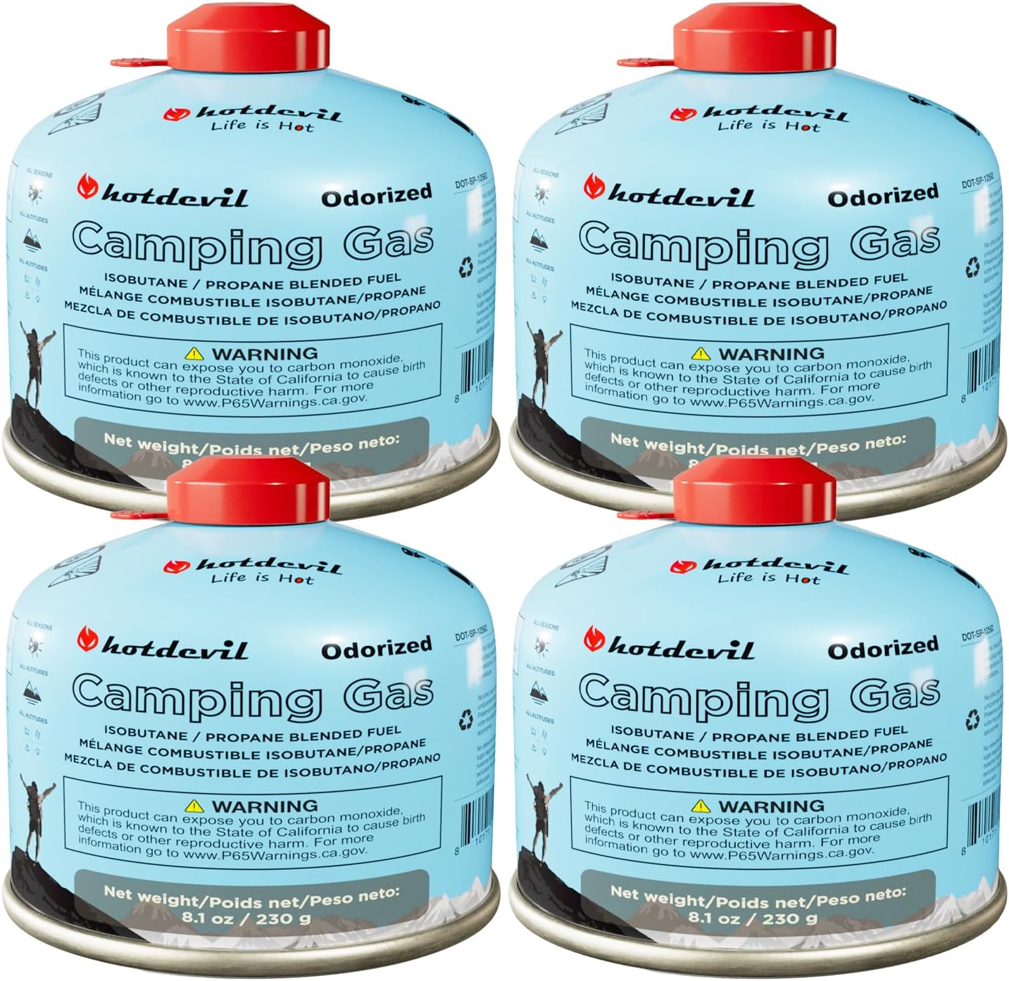 Hotdevil Isobutane Fuel Canister 230 Gram Camping Stove Fuel Butane Propane Blend Isobutane Fuel Canister Camping Fuel Gas Canister Suitable for All Seasons Efficient and High Output 8.1oz(6 Packs)