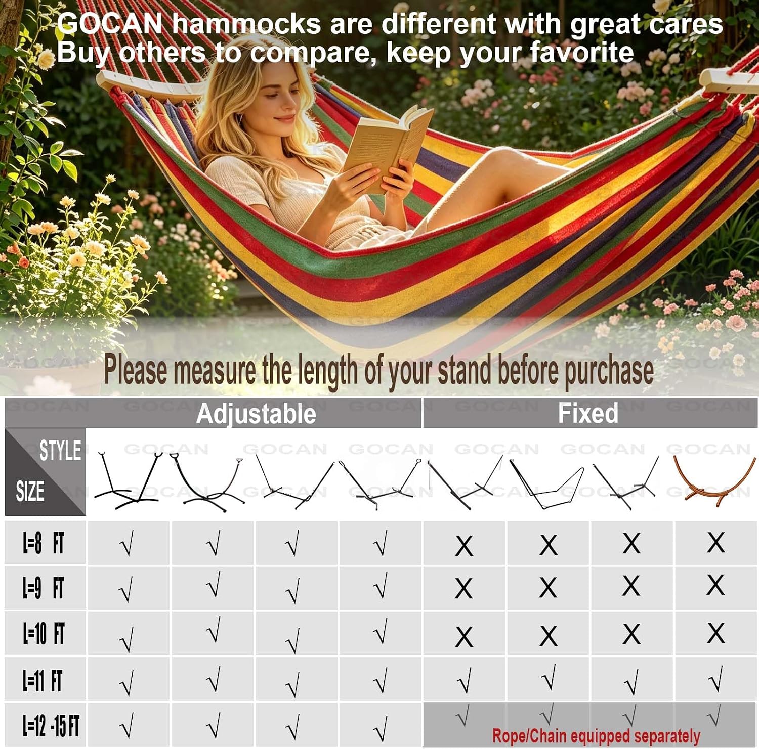 GOCAN Hammock with Bars Large Hammocks bedsize 220x160cm 3XL