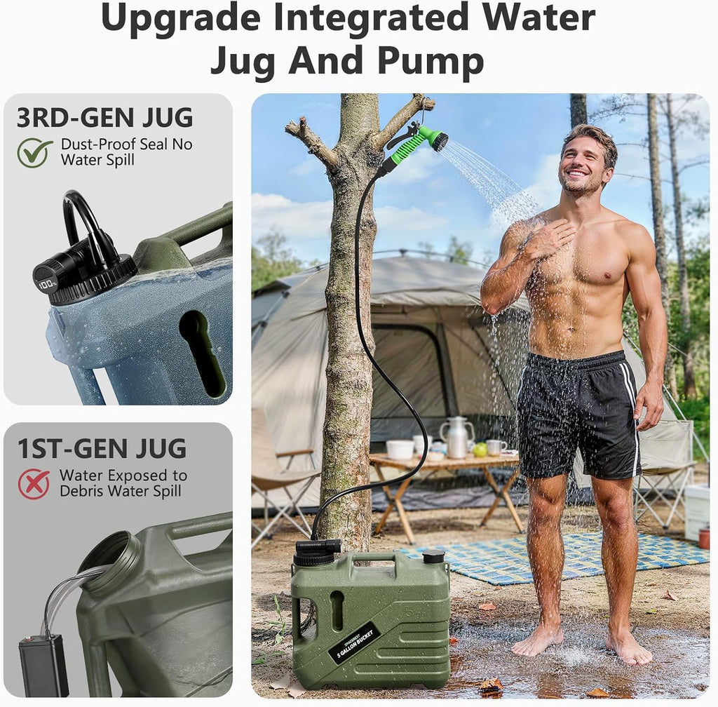 SPACEREST Portable Shower for Camping, 5-Gallon Water Tank, 1 Battery