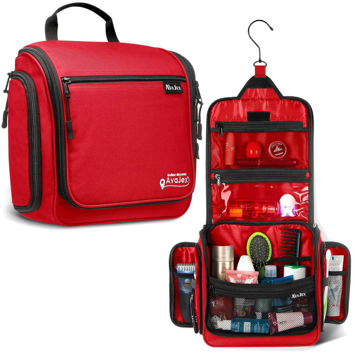 Travel Toiletry Bag for Men and Women - Large Hanging Toiletry Organizer - Waterproof Hygiene Bag with Metal XXL Swivel Hook, with Sturdy Zippers and 19 Compartments for Toiletries, Makeup, Cosmetics