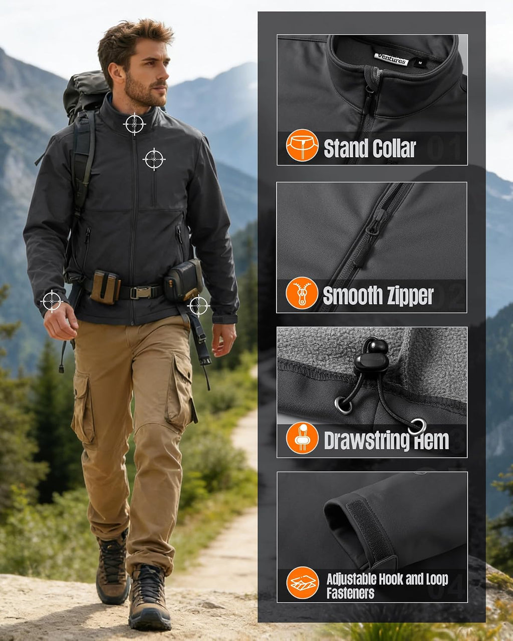 Outdoor Ventures Men's Softshell Jacket Waterproof Lightweight Rian Jacket
