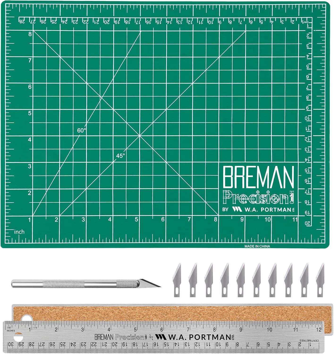 WA Portman Self-Healing Cutting Mat, Crafting Knife, 36'' Metal Ruler Set