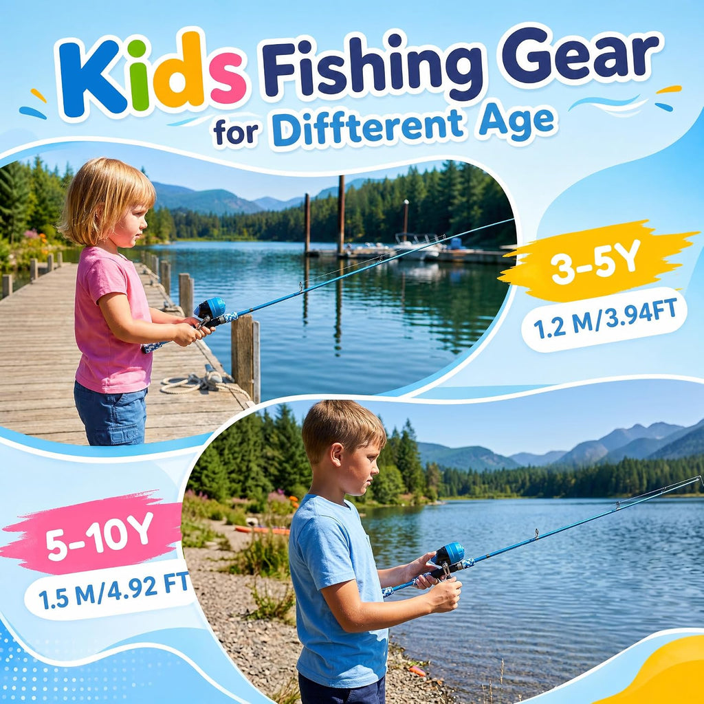 ODDSPRO Kids Fishing Pole - Portable Kids Fishing Rod and Reel Combo, Kids Fishing Gear with Tackle Box, Spincast Reel, Collapsible Chair and Bucket, Fishing Pole for Kids Boys Girls Toddler Youth 3+