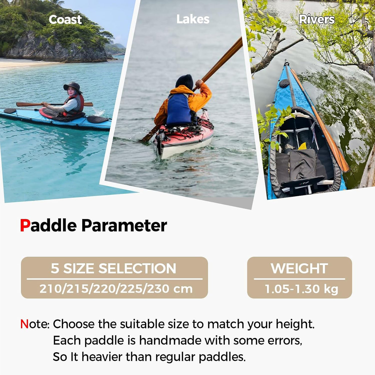 Wood Greenland Paddle, Traditional Wooden Kayak Paddle