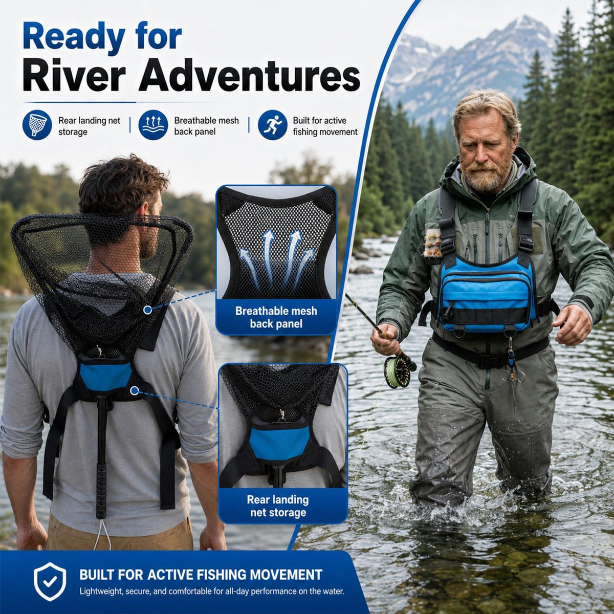 All in One Fishing Chest Pack Tackle Bag with Tackle Box, Fishing Lures Kit