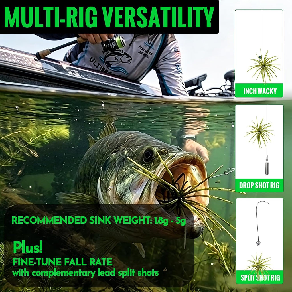 FONMANG Urchin Baits for Bass Fishing, Creature Bait Dice Baits 1.5/2.7/3.5/4.3/5.1 inches Fuzzy Dice Fishing Lures with Rubber Legs, Fishing Lure for Freshwater