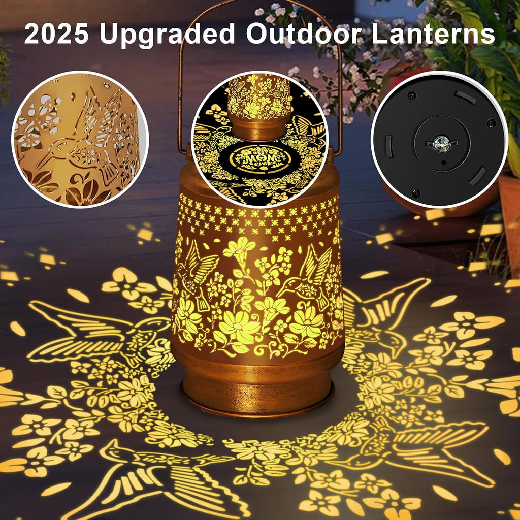 Solar Garden Lights Outdoor Decor, Hummingbird Lantern with Shepherd Hook