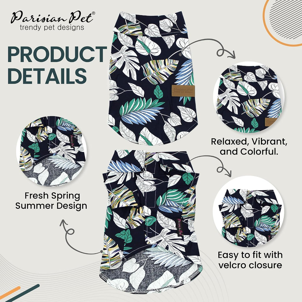 Parisian Pet Palm Leaves Dog Shirt - Cotton Clothes for Medium Dogs - Stylish Tropical Dog Outfit - Lightweight and Soft Puppy Clothes - Trendy Tshirts for Dogs - Comfortable Summer Camp Pet Apparel
