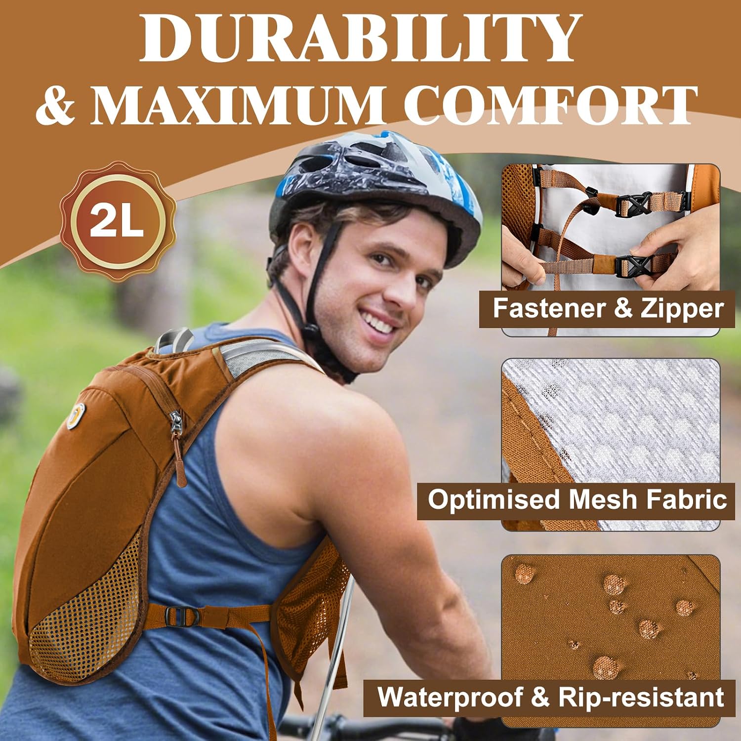 Hydration Backpack with 2L Water Bladder Bag, Lightweight and Breathable Running Vest for Men, Adjustable Chest Straps Water Pack for Cycling Hiking Climbing Outdoor