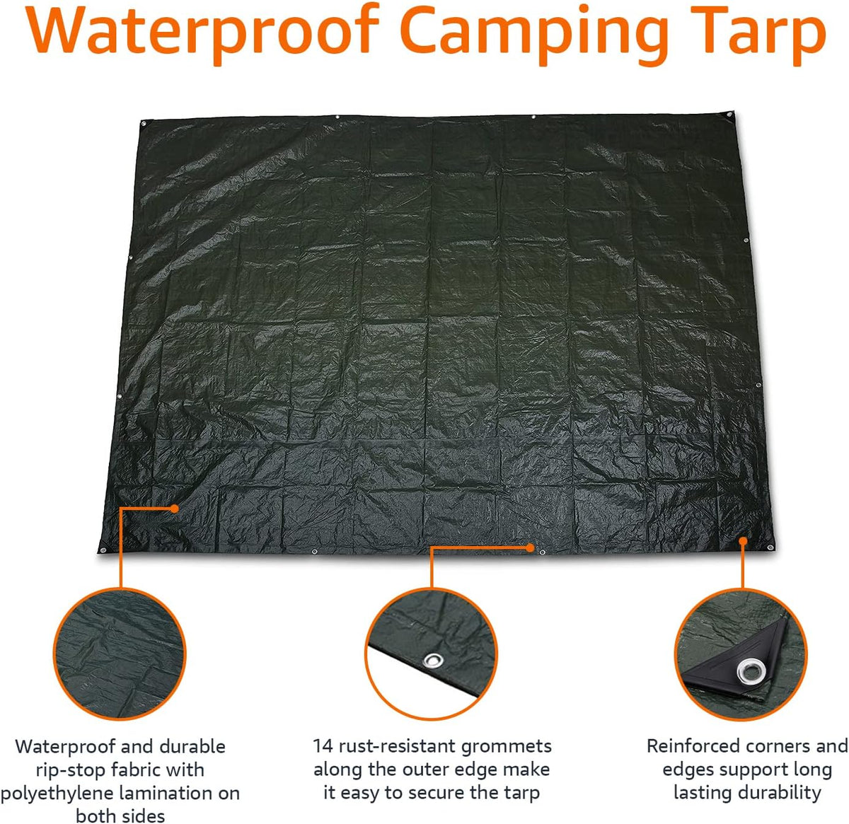 Amazon Basics Waterproof Multipurpose Camping Tarp with Reinforced Corners and Edges, Protective Cover, 9.5 x 11.3 Feet, Dark Green