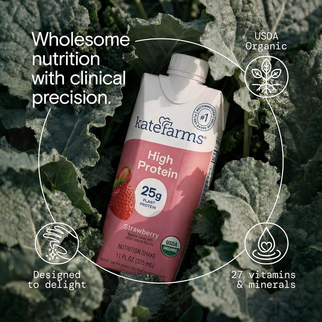 KATE FARMS Organic High Protein Strawberry Shake, 25g Protein, 12 Pack