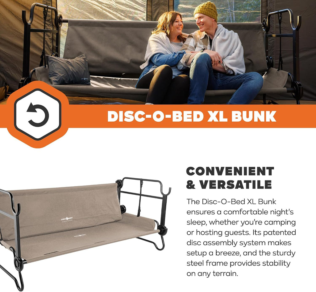 Disc-O-Bed Extra Large Portable Bunk Camping Cots with Carry Bags, Tan