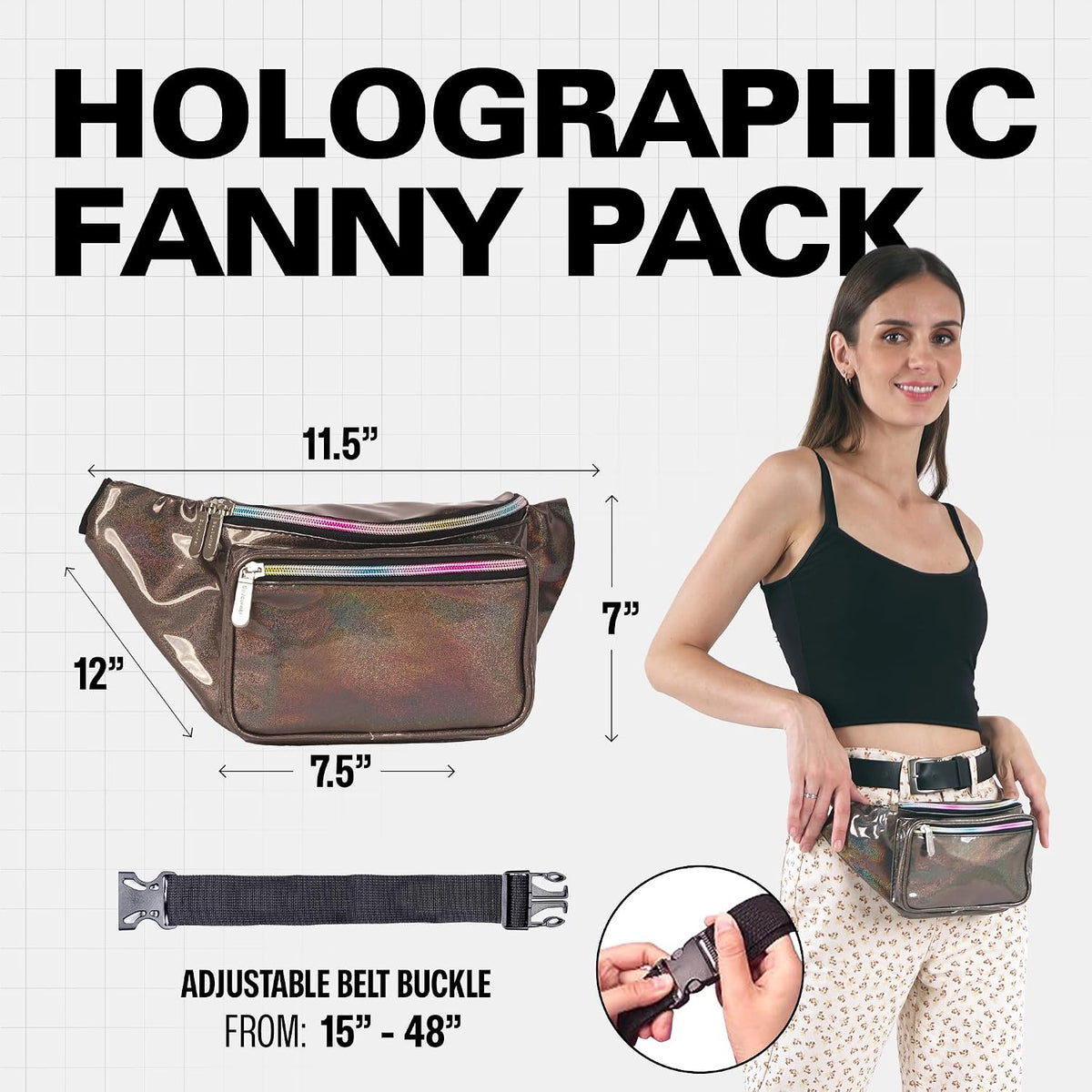 SoJourner Waterproof Holographic Fanny Pack, Copper Glitter